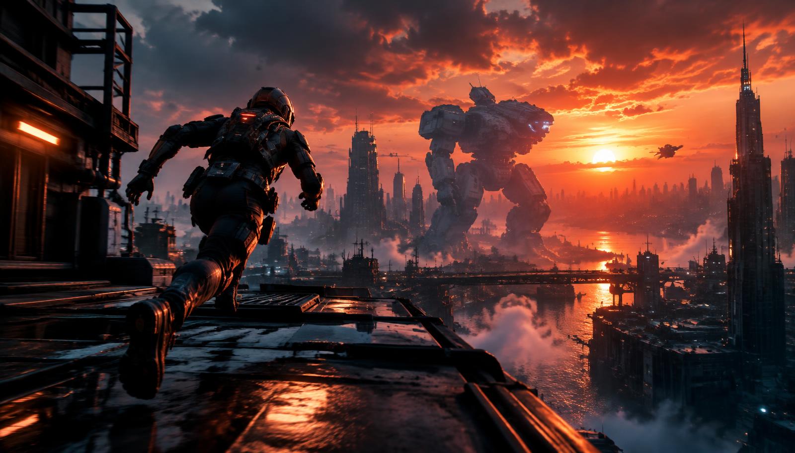Futuristic gaming scene